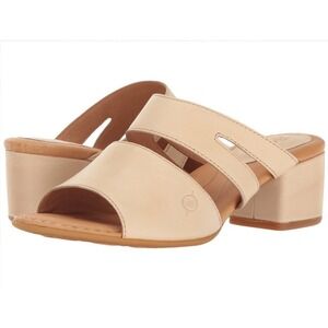 Born Cream Leather Block Heel Slide Sandals Women Size 7